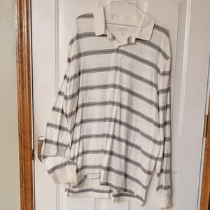 Sonoma Men's Long Sleeve Polo White Striped LT